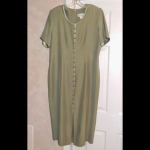 Sage Green Reverse Satin Dress w/Gold Buttons